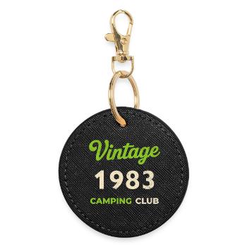 Vintage 1983 – Camping Club Retro Birth Year - Round Keyring - black - Front