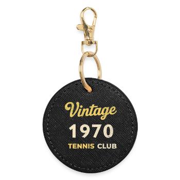 Cadeau d’anniversaire rétro vintage du club de tennis des années 1970 - Porte-clés rond - noir - Devant