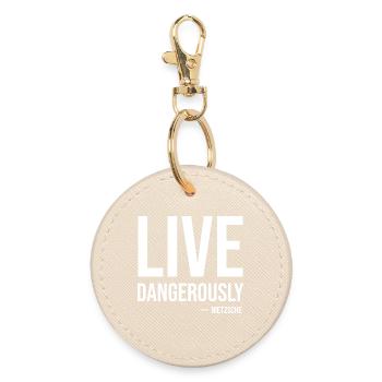 Live Dangerously Nietzsche Quote Tee - Round Keyring - oyster - Front