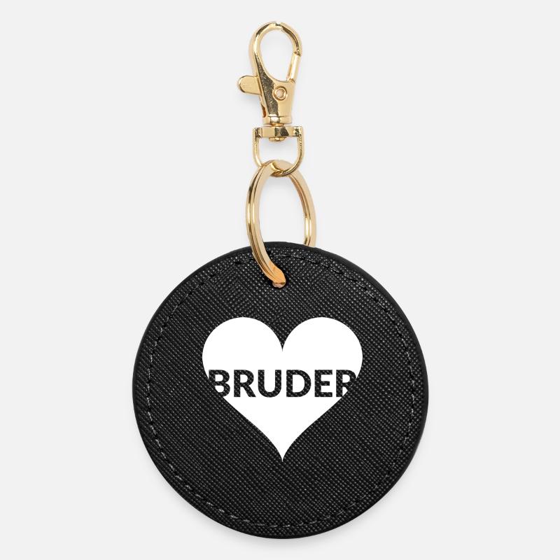 Bruder Herz Typo-Design - Runder Schlüsselanhänger - Schwarz