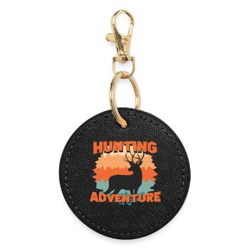 Jagdabenteuer-Hirsch-Silhouette - Runder Schlüsselanhänger - Schwarz - Vorne