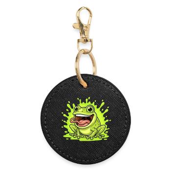 Lime Frog Splash Cartoon - Round Keyring - black - Front