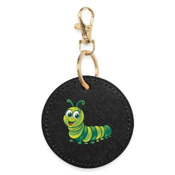 Cheerful Green Caterpillar Cartoon Illustration - Round Keyring - black - Front