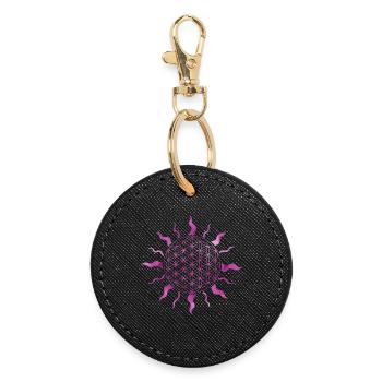 Flower of Life Sun Mandala Watercolor Pink - Round Keyring - black - Front