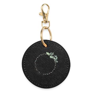 delicate eucalyptus frame for your own texts & motifs - Round Keyring - black - Front