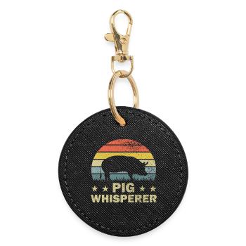 Schwein Schweine - Runder Schlüsselanhänger - Schwarz - Vorne