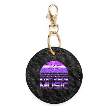 80s Neon Retro Synthwave Music Electronic Wave - Round Keyring - black - Front