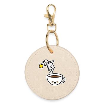 Tea bag tea cup tea drinker tea lover - Round Keyring - oyster - Front