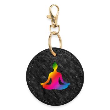 radiant colorful yoga position silhouette - Round Keyring - black - Front