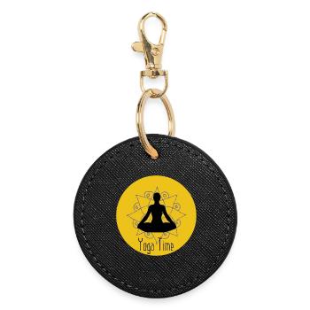 Yoga - Runder Schlüsselanhänger - Schwarz - Vorne