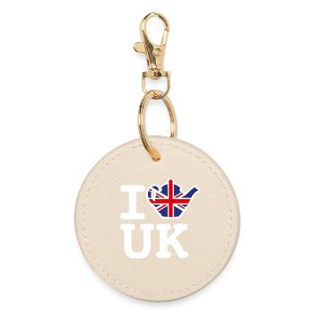 Union Jack Flag Teapot I Love UK British UK - Round Keyring - oyster - Front
