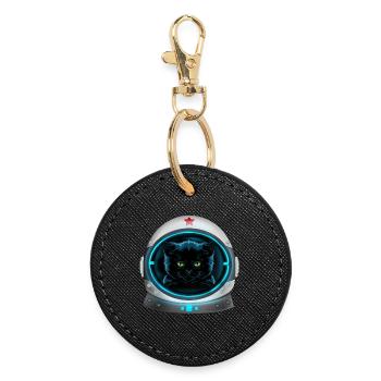 astronaute chat de l’espace en colère - Porte-clés rond - noir - Devant