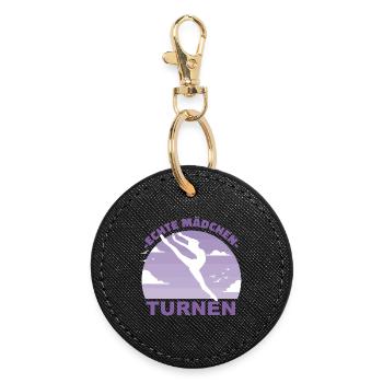 Turnen Mädchen Sport Hobby Gymnastik Geschenk - Runder Schlüsselanhänger - Schwarz - Vorne