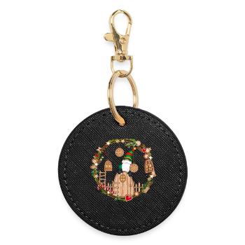 Porte gnome dans le cadre avec des elfes pour Noël - Porte-clés rond - noir - Devant