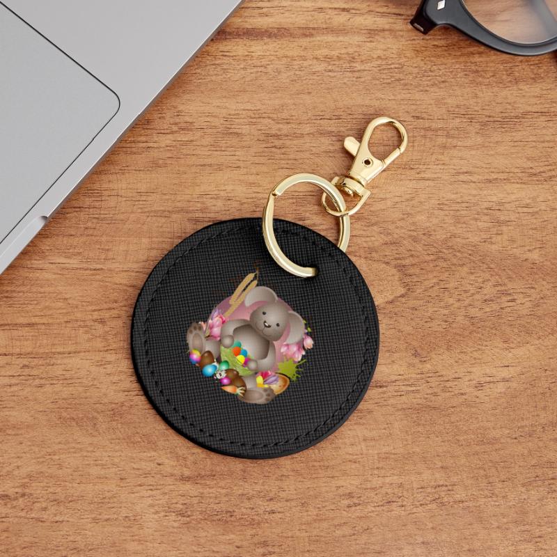 small Easter with Easter nest full of Easter eggs Round Keyring