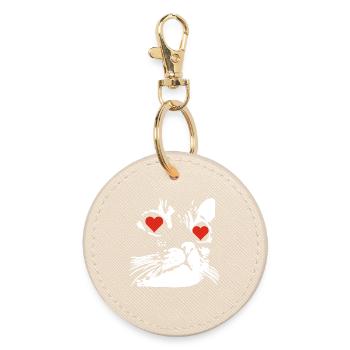 A white cat love - Round Keyring - oyster - Front