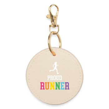 Proud LGBT Runner - Round Keyring - oyster - Front