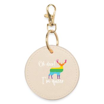 Pride Month LGBTQ - Oh Deer I'm Queer! - Round Keyring - oyster - Front