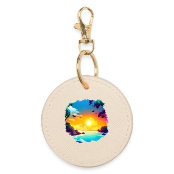 Summer Sunset Beach Watercolor - Round Keyring - oyster - Front