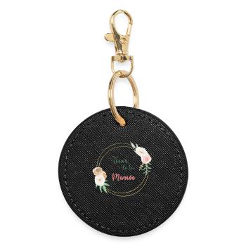 Team de la mariée - frame or et fleurs - Porte-clés rond - noir - Devant