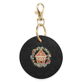Gingerbread house in eucalyptus wreath for Christmas - Round Keyring - black - Front