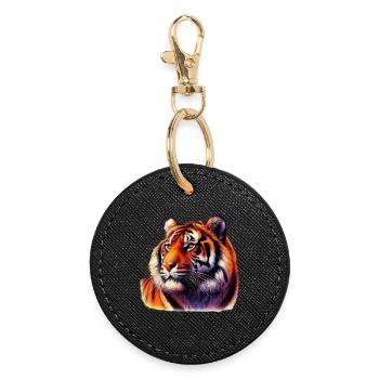Tiger - Runder Schlüsselanhänger - Schwarz - Vorne