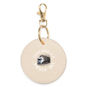 timber transport, timber, truck, forestry, long timber, occupation, forest - Round Keyring - oyster - Front