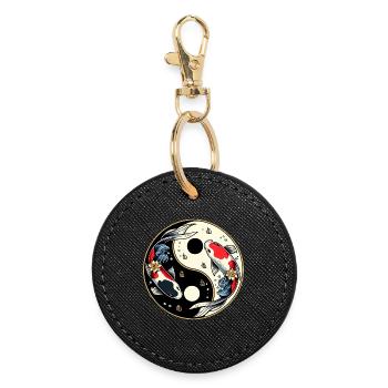 Yin Yang Koi Fish Design - Round Keyring - black - Front