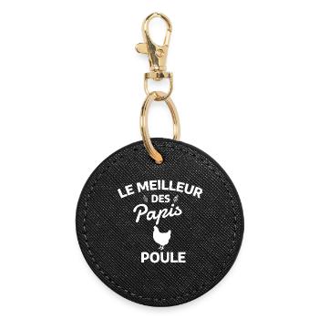 Citation humoristique de Papis pour poule - Porte-clés rond - noir - Devant