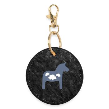 Dala Horse Clouds Scandinavian Christmas Horse - Round Keyring - black - Front