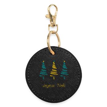 NOËL. MERRY CHRISTMAS. SAPIN. BONNE ANNEE - Porte-clés rond - noir - Devant