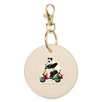 cuter panda on a colorful scooter - Round Keyring - oyster - Front