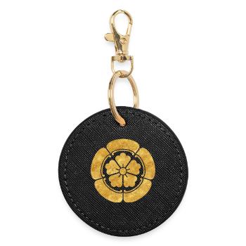 Vintage Faux Gold Oda Japan Mon Oriental Art - Round Keyring - black - Front