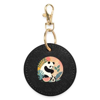 Panda with exotic plants and fruits - Round Keyring - black - Front
