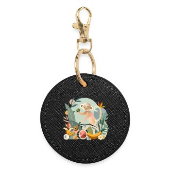 Playful monkey with tropical fruits - Round Keyring - black - Front