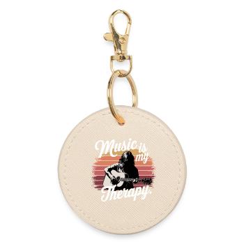 Music is My Therapy clef music fans and - Round Keyring - oyster - Front