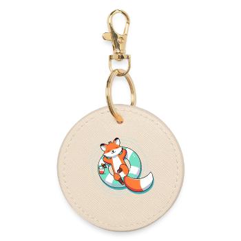 Relaxed fox in the pool – summer & lightness - Round Keyring - oyster - Front