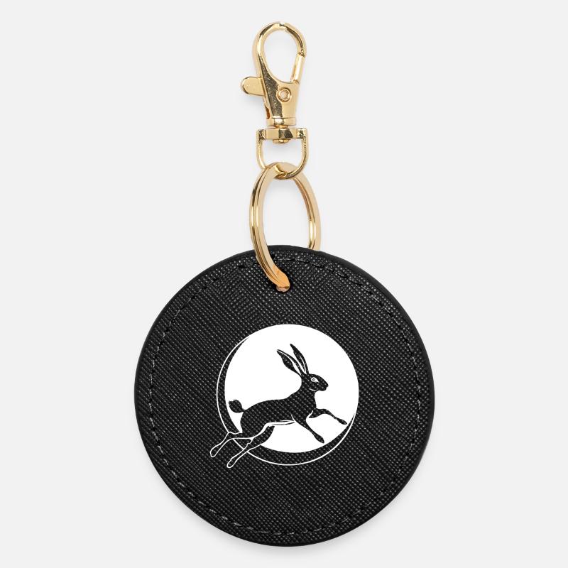 Saut de lapin avec croissant de lune Ostara de Pâques - Porte-clés rond - noir