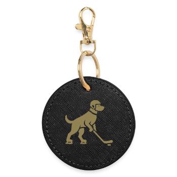 Dog Hockey Player Silhouette - Round Keyring - black - Front