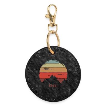 Retro Berge mit Sonnenuntergang - Wanderfreunde - Runder Schlüsselanhänger - Schwarz - Vorne