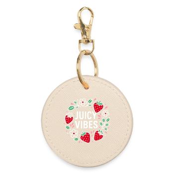 Juicy Vibes - Sommerdesign mit Erdbeeren - Runder Schlüsselanhänger - Auster - Vorne