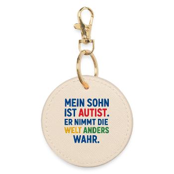 Mein Sohn ist Autist - Autismus Spruch Geschenk - Runder Schlüsselanhänger - Auster - Vorne