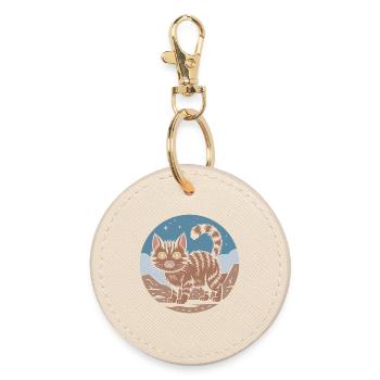 Niedliches Retro Katze Abenteuer Nachthimmel Geschenk - Runder Schlüsselanhänger - Auster - Vorne