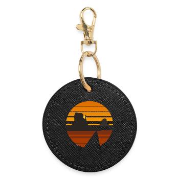 Wüste Sonnenuntergang Silhouette Design - Runder Schlüsselanhänger - Schwarz - Vorne