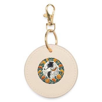 Lévrier élégant avec couronne de fleurs - Porte-clés rond - huître - Devant