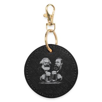 Karl Marx and Engels drinking beer - Round Keyring - black - Front
