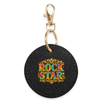 Vibrant Glitter Rock Star Embellishment - Round Keyring - black - Front