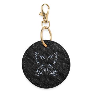 Chrome Metallic Fairy Wings Butterfly Design - Round Keyring - black - Front