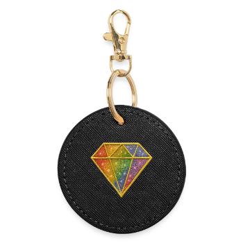 Rainbow Glitter Diamond Patch - Round Keyring - black - Front