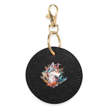 Wolf Wolf's Head Forest Nature Mountains Wilderness Colorful - Round Keyring - black - Front